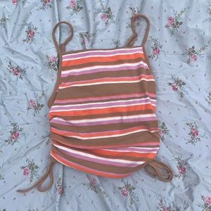 AERIE brown, orange, and pink striped crop top